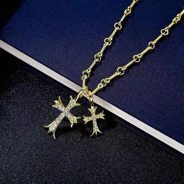 Double Cross Pendant Necklace