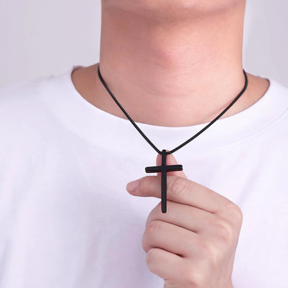 Fiusem Cross Necklace for Men, Silver/Gold/Black Mens Cross Necklaces with 2.5mm Cross Chain and Stainless Steel Cross Pendant, Box Chain 16-24 Inch 22.0 Inches Big black cross: 2.1" * 1.2"