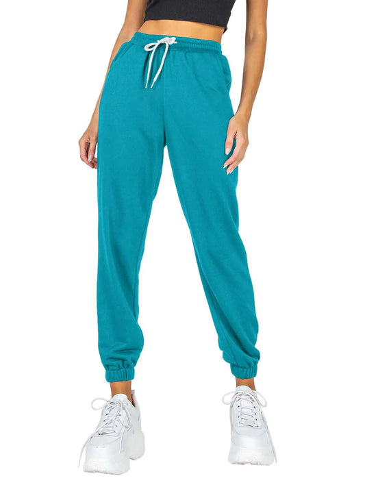 AUTOMET Women's Cinch Bottom Sweatpants High Waisted Athletic Joggers Cyan XX-Large