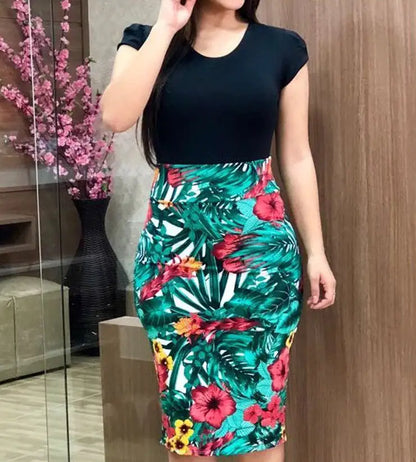 Printed Office Midi Pencil Dress Large Women Dress