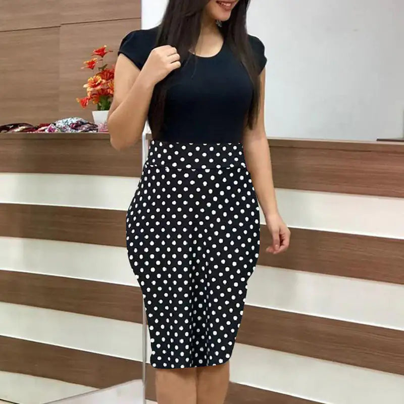 Printed Office Midi Pencil Dress Large Women Dress