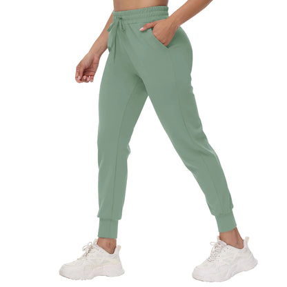 GAYHAY Joggers for Women with Pockets - High Waist Drawstring Stretchy Sweatpants for Athletic Gym Workout Running Travel Sage Green Large