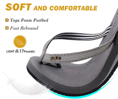 KuaiLu Womens Arch Support Flip Flops Comfortable Yoga Mat Cushion Slip on Walking Thong Sandals 9.5 Grey