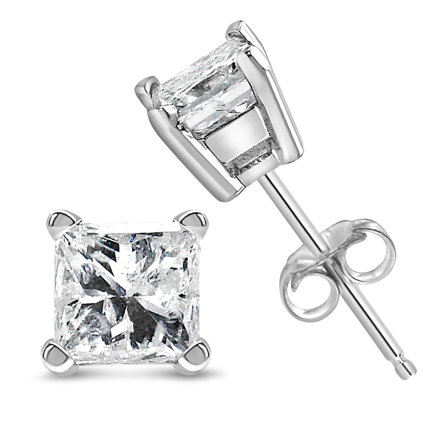 14K White Gold Princess Cut Lab-Grown Diamond Solitaire Stud Earrings (F-G Color, VS2-SI1 Clarity)