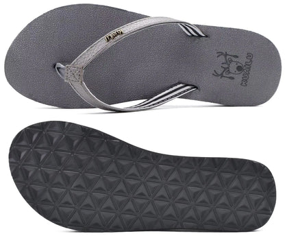 KuaiLu Womens Arch Support Flip Flops Comfortable Yoga Mat Cushion Slip on Walking Thong Sandals 9.5 Grey