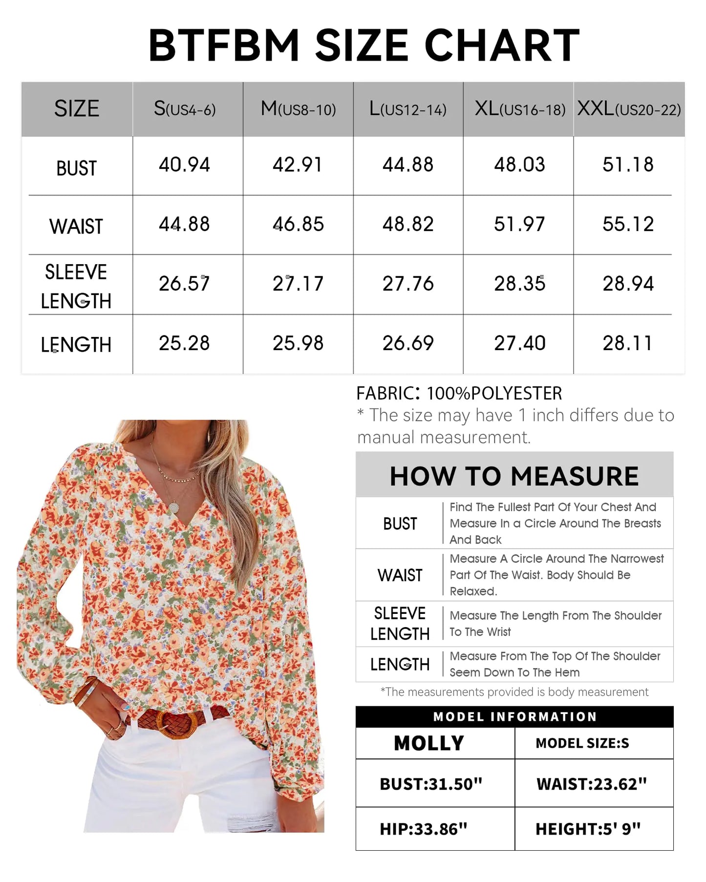 BTFBM Women Casual Boho Blouse Fashion Floral Shirts V Neck Long Puff Sleeve Lightweight Chiffon Summer Fall Tops 2024 Floral Orange Large